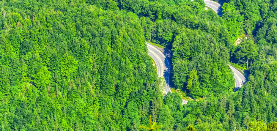 Verlauf der Kesselbergstraße inmitten von Wäldern