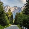 Waldstraße des Seebergsattels, mit Blick auf Berge
